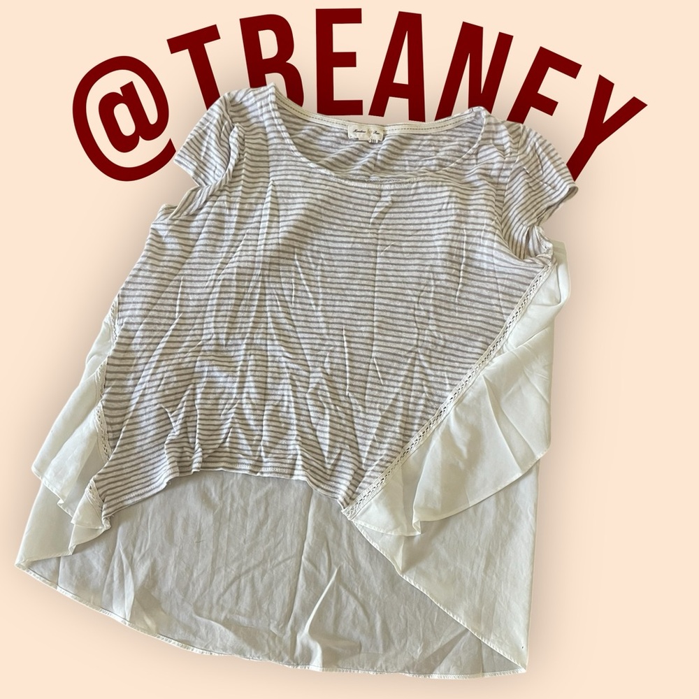 Anthropologie Striped Short Sleeve Top in Cream and Gray